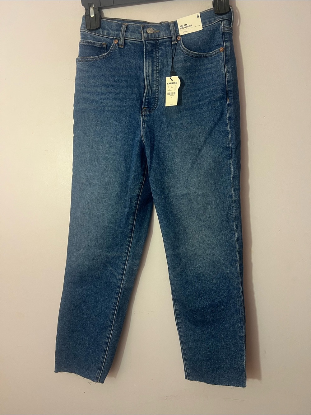 Express Mom Jeans Size 8 Super High Rise Original Raw Hem Crop NWT